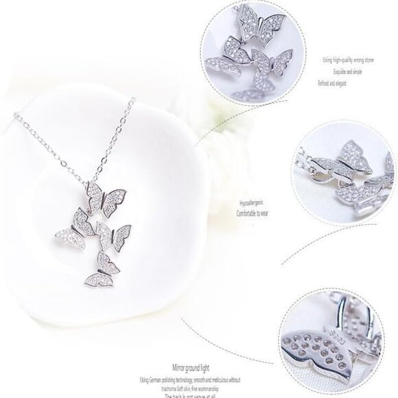 Real 925 Sterling Silver Long Zircon Butterfly Necklaces Pendant Fashion Sterlin - Picture 6 of 8